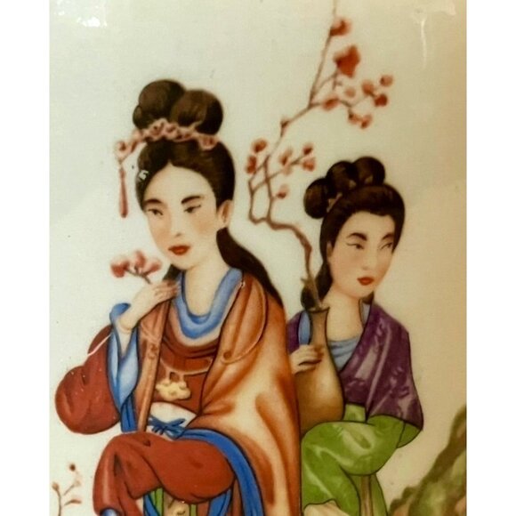 VTG Handmade Japanese Glazed Porcelain Vase Geisha Girls/Floral--SIGNED "Carr" - Picture 6 of 16